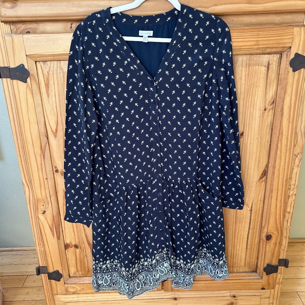 Garnet Hill Dropwaist Button Up Dress Floral Paisley Prairie Women's Size 4